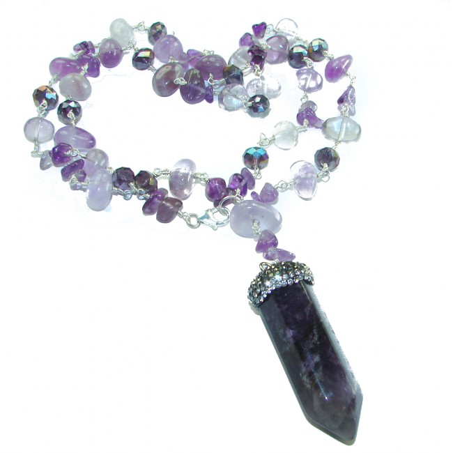 A Stone of Peace authentic rough Amethyst .925 Sterling Silver 65 grams handmade Bohemian Style necklace
