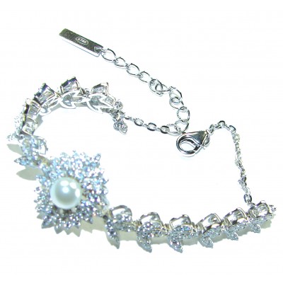 Dazzling Beauty- Exclusive White Topaz real Pearl .925 Sterling Silver handcrafted Bracelet
