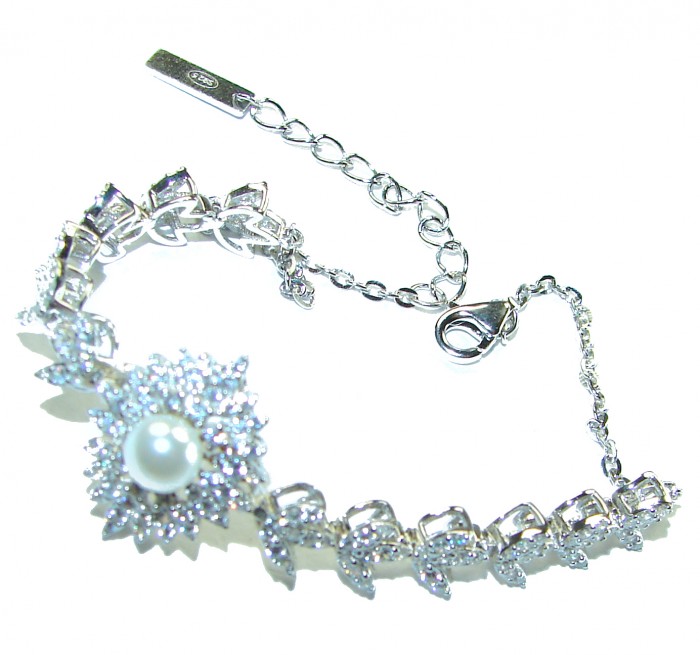 Dazzling Beauty- Exclusive White Topaz real Pearl .925 Sterling Silver handcrafted Bracelet