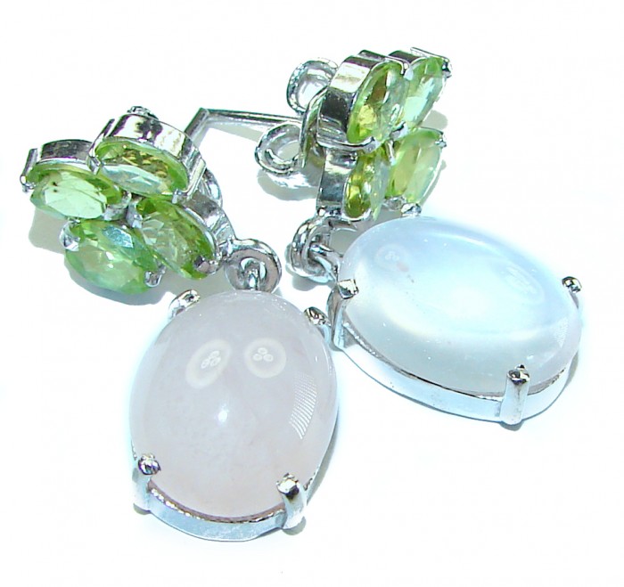 Juicy 8.2 carat Authentic Rose Quartz 18K Gold over .925 Sterling Silver handcrafted earrings