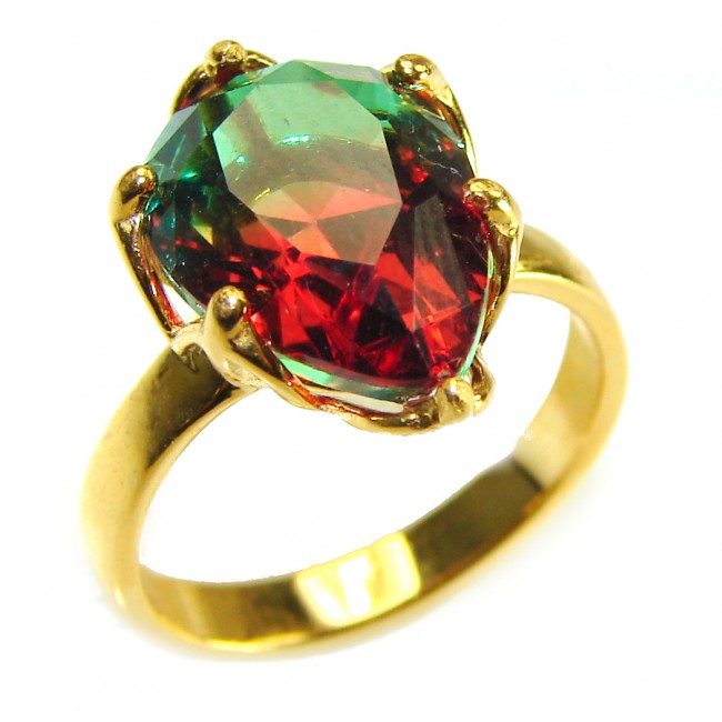 7.9 carat pear cut Brazilian Tourmaline 14K Gold over .925 Sterling Silver Perfectly handcrafted Ring s. 6