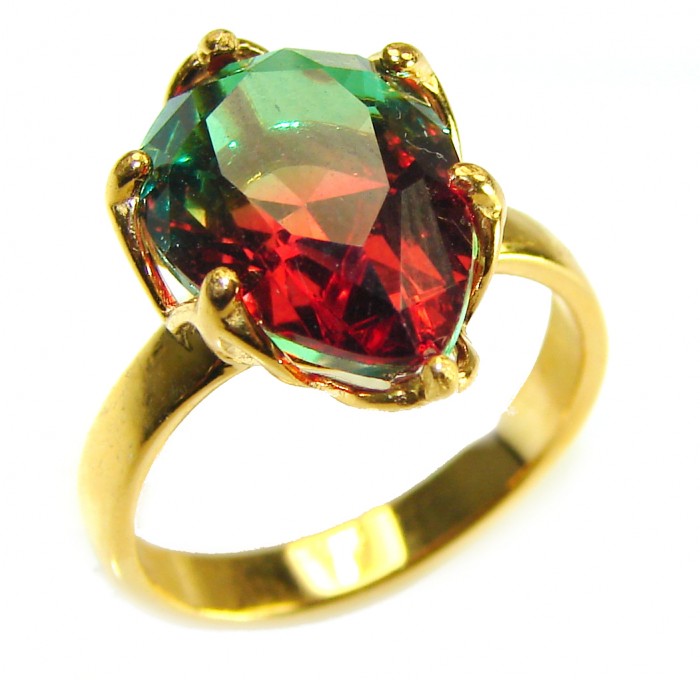 7.9 carat pear cut Brazilian Tourmaline 14K Gold over .925 Sterling Silver Perfectly handcrafted Ring s. 6