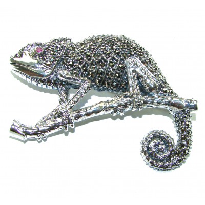 Spectacular Big Chameleon Lizard Marcasite .925 Sterling Silver handmade Brooch