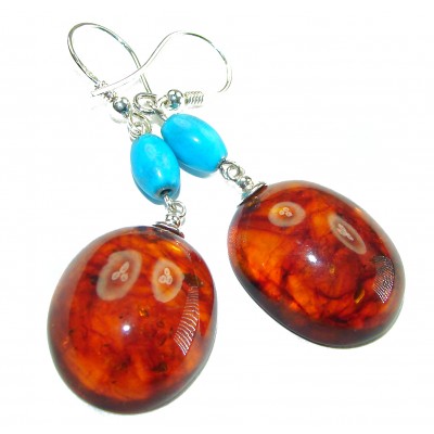 Baltic Polish Amber Turquoise .925 Sterling Silver Earrings