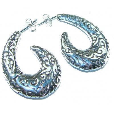 1 5/8 inches long - Free Spirit bohemian Style .925 Sterling Silver handmade Bali made Oversized Earrings