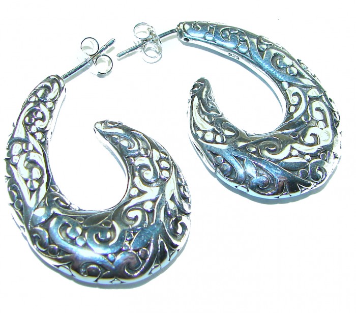 1 5/8 inches long - Free Spirit bohemian Style .925 Sterling Silver handmade Bali made Oversized Earrings