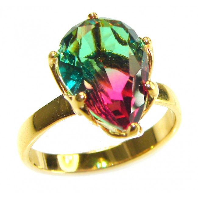 7.9 carat pear cut Brazilian Tourmaline 14K Gold over .925 Sterling Silver Perfectly handcrafted Ring s. 8
