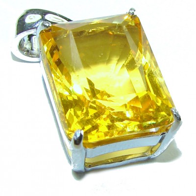 Emerald cut 10.3 carat Lemon Quartz 14K Gold over .925 Sterling Silver handcrafted pendant