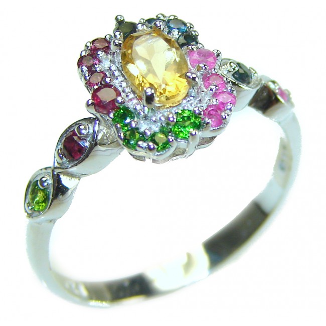 Fiesta 2.5 carat Oval cut Yellow Sapphire .925 Sterling Silver handcrafted ring; s. 8 3/4