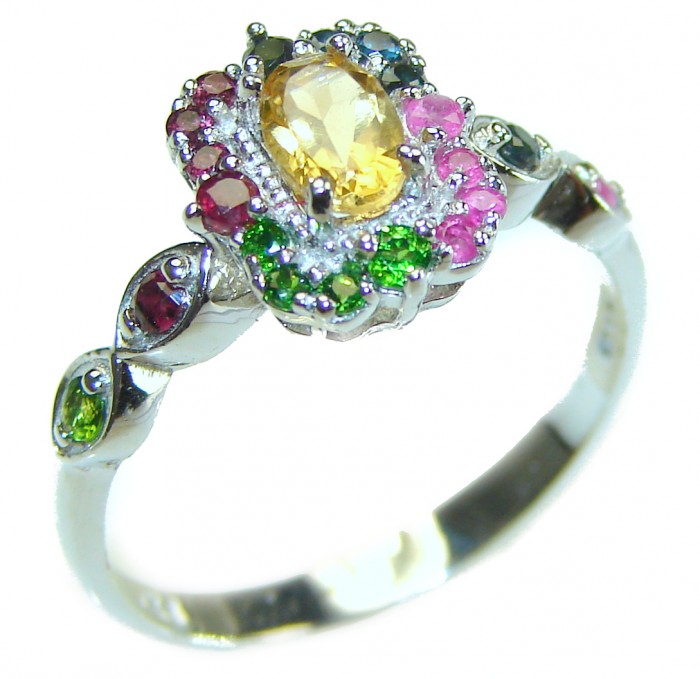 Fiesta 2.5 carat Oval cut Yellow Sapphire .925 Sterling Silver handcrafted ring; s. 8 3/4