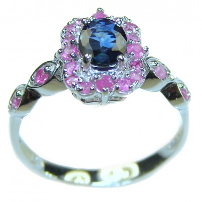 Fiesta 1.5 carat Oval cut Sapphire .925 Sterling Silver handcrafted ring; s. 8