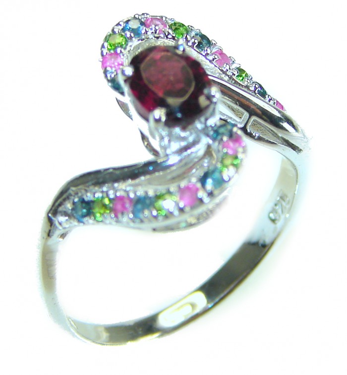 Fantasy Authentic 1.3 carat Ruby Sapphire .925 Sterling Silver handmade Cocktail Ring s. 8