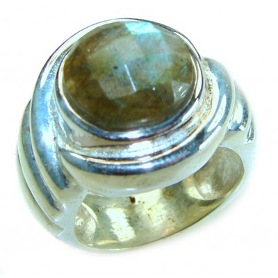Mystic Aura Silky Labradorite .925 Sterling Silver handcrafted Large ring size 7 3/4