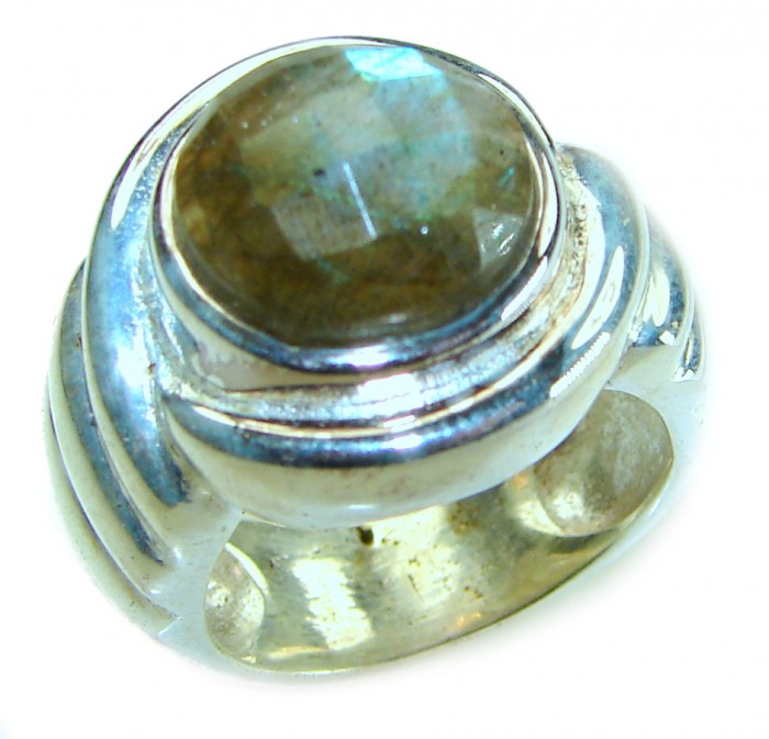 Mystic Aura Silky Labradorite .925 Sterling Silver handcrafted Large ring size 7 3/4
