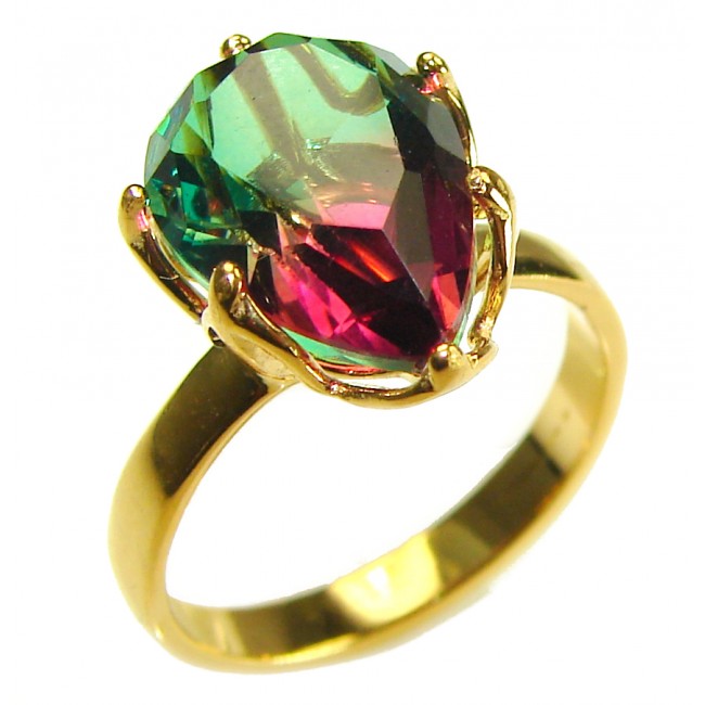 7.9 carat pear cut Brazilian Tourmaline 14K Gold over .925 Sterling Silver Perfectly handcrafted Ring s. 7 1/4