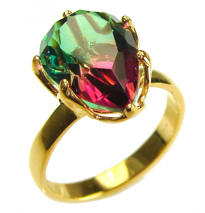 7.9 carat pear cut Brazilian Tourmaline 14K Gold over .925 Sterling Silver Perfectly handcrafted Ring s. 7 1/4