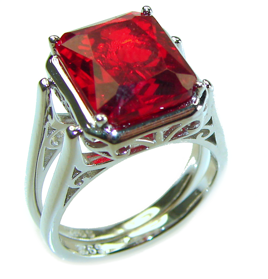 Red Fantasy 8.5 carat Red Topaz .925 Silver handcrafted Cocktail Ring s. 7