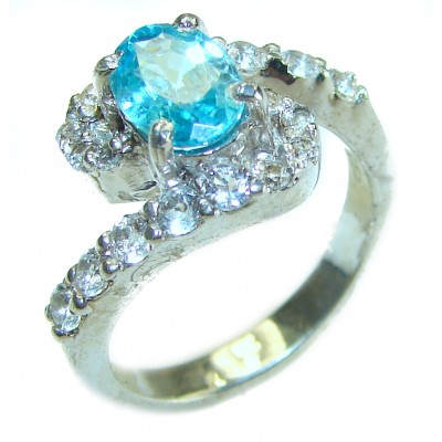 5.5 carat Fancy oval cut Swiss Blue Topaz .925 Sterling Silver handmade Ring size 7 3/4