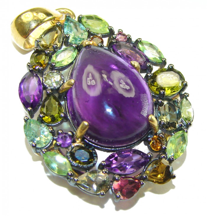 Abundance of Blessings 14.8 carat authentic Amethyst 14K Gold over .925 Sterling Silver handcrafted Pendant