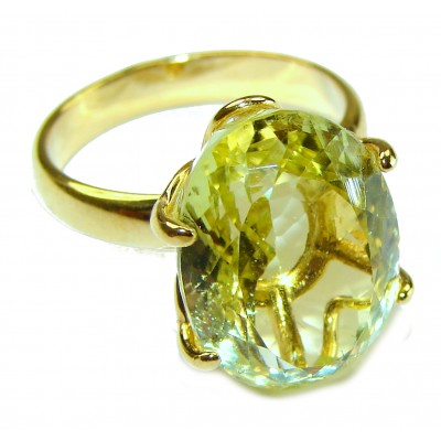 10.8 carat Genuine Lemon Quartz 14K Gold over .925 Sterling Silver handcrafted ring size 7 1/4