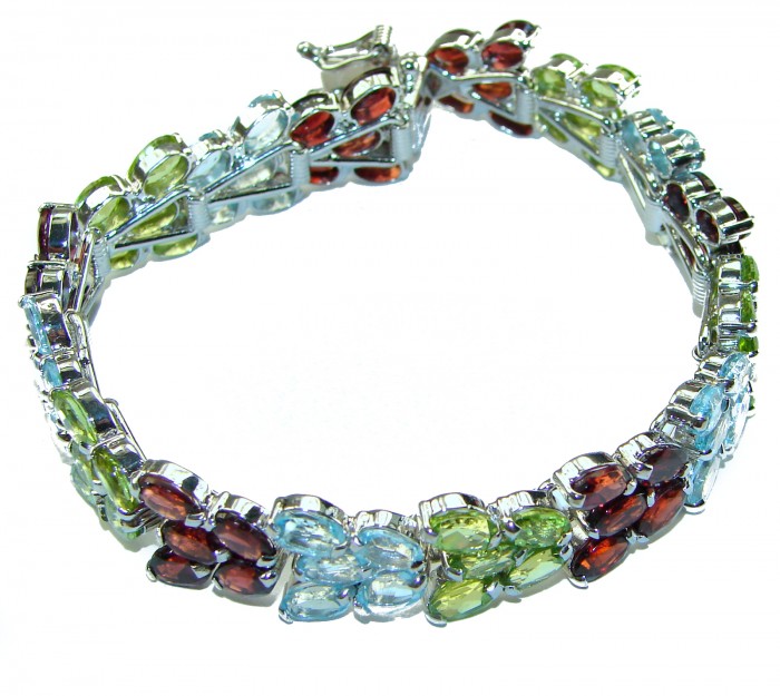Striking Beauty Natural 145.5 carat Multigem .925 Sterling Silver handmade Bracelet