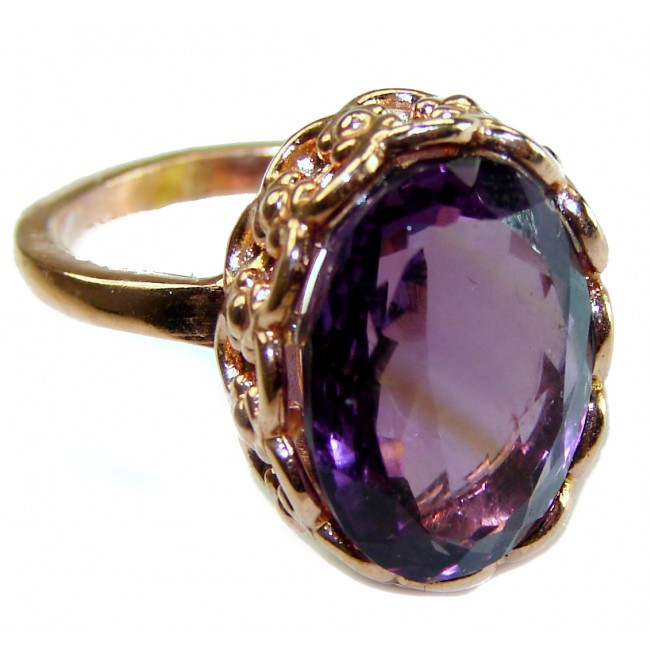 Dramatic design 8.8 carat AUTHENTIC Amethyst 14K rOSE Gold over .925 Sterling Silver Handcrafted Ring size 7 1/4