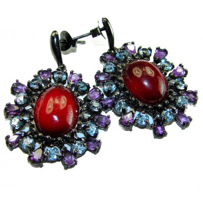 LARGE Red Beauty authentic 27.5 carat Garnet black rhodium over .925 Sterling Silver handcrafted earrings