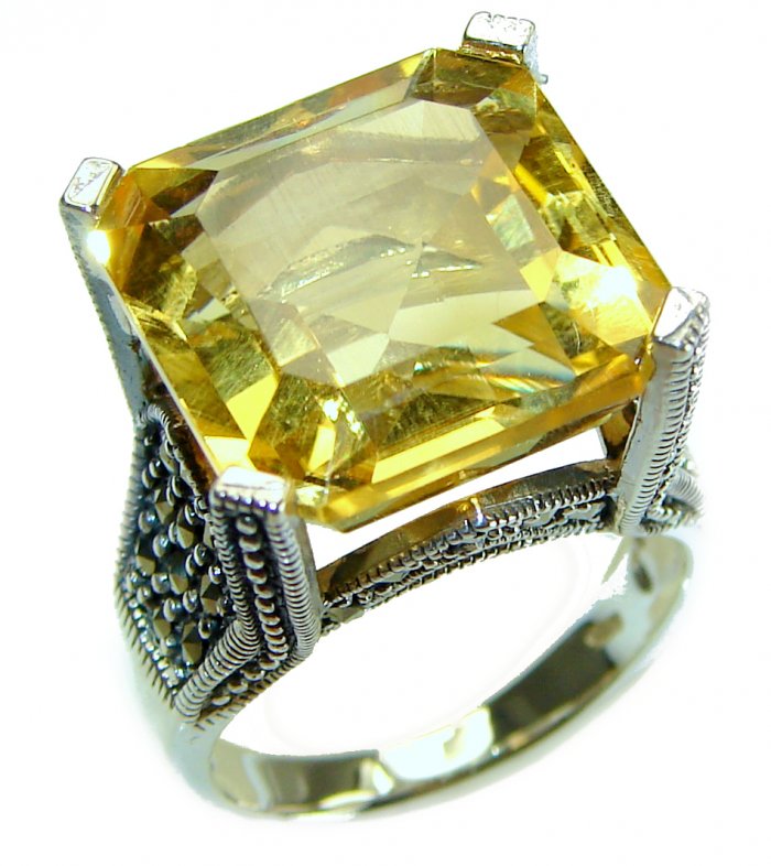 Golden Rays of Sunlight 23.5 carat Yellow Topaz .925 Sterling Silver Large Ring size 7 - video