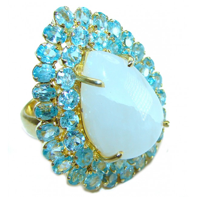 Moonlight Huge - 55.8 carat Rainbow Moonstone 14K Gold over .925 Sterling Silver handmade Statement Ring size 6 1/4