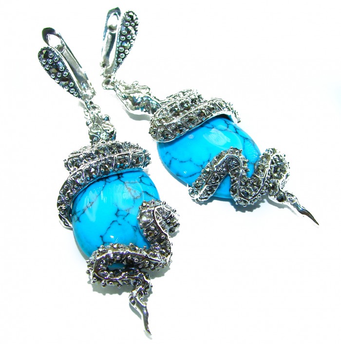 Great authentic inlay Turquoise .925 Sterling Silver handcrafted Earrings