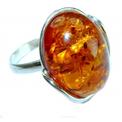 Beauty of the Sea natural Baltic Amber .925 Sterling Silver handcrafted ring; s. 7 adjustable