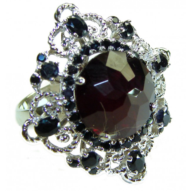 LARGE Red Beauty authentic 21.5 carat Garnet Sapphire .925 Sterling Silver handcrafted Ring size 7