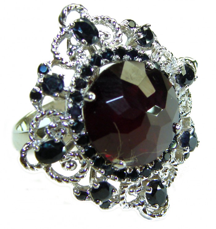 LARGE Red Beauty authentic 21.5 carat Garnet Sapphire .925 Sterling Silver handcrafted Ring size 7
