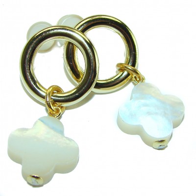 Genuine Blister Pearl 0.3 carat lab grown Diamond 18K Gold over .925 Sterling Silver handcrafted Statement Earrings