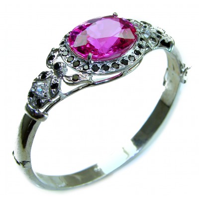 Precious 39.5 carat Natural Rich Pink Sapphire .925 Sterling Silver handcrafted Bracelet