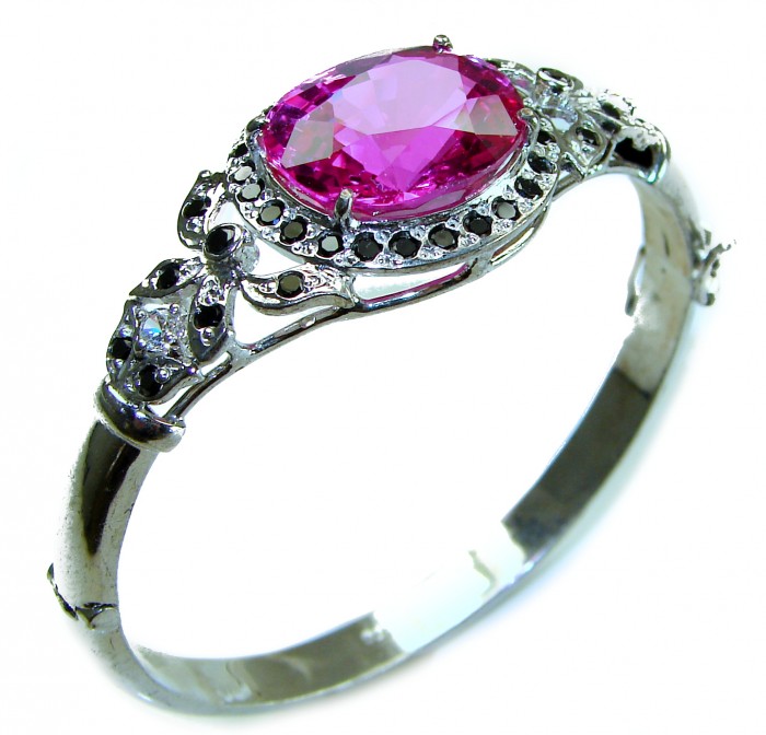 Precious 39.5 carat Natural Rich Pink Sapphire .925 Sterling Silver handcrafted Bracelet