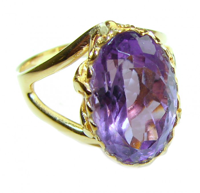 Dramatic design 6.8 carat Amethyst 14K Gold over .925 Sterling Silver Handcrafted Ring size 7
