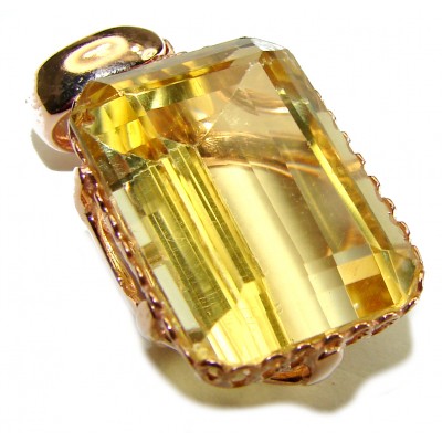 Emerald cut 10.3 carat Lemon Quartz 14K Gold over .925 Sterling Silver handcrafted pendant