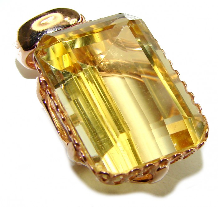 Emerald cut 10.3 carat Lemon Quartz 14K Gold over .925 Sterling Silver handcrafted pendant