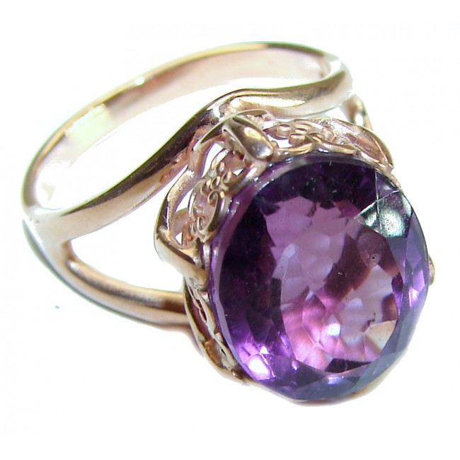 Dramatic design 8.8 carat AUTHENTIC Amethyst 14K ROSE Gold over .925 Sterling Silver Handcrafted Ring size 7 1/4