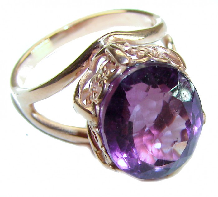 Dramatic design 8.8 carat AUTHENTIC Amethyst 14K ROSE Gold over .925 Sterling Silver Handcrafted Ring size 7 1/4