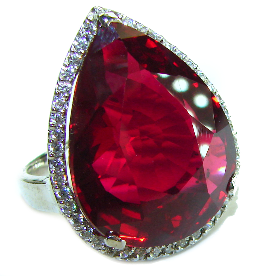 Large Red Passion 22.5 carat Red Topaz .925 Silver handcrafted Cocktail Ring s. 8