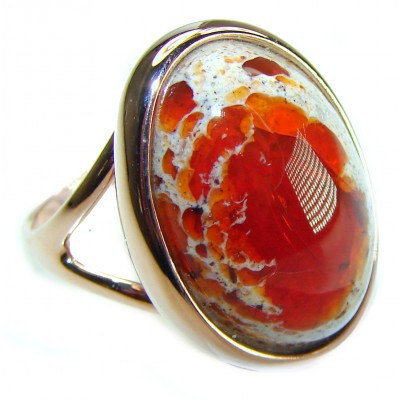 Queen of Fire best quality 12.4 carat Mexican Opal 14K Rose Gold over .925 Sterling Silver handmade ring 8