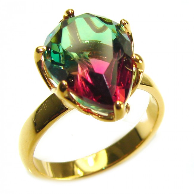7.9 carat pear cut Brazilian Tourmaline 14K Gold over .925 Sterling Silver Perfectly handcrafted Ring s. 6 1/4