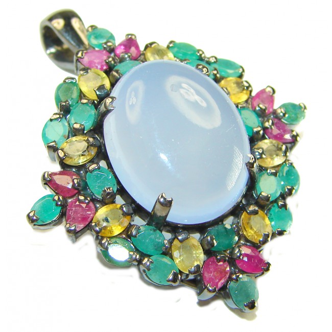 Authentic 22.5 carat Aquamarine Brazilian yellow Sapphire black rhodium over .925 Sterling Silver Handcrafted pendant brooch