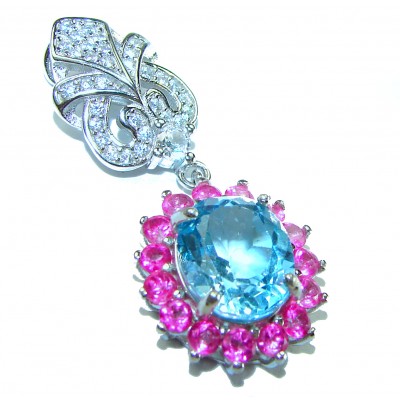 Eau Pure 11.5 carat Swiss Blue Topaz Pink Sapphire .925 Sterling Silver Handcrafted Pendant