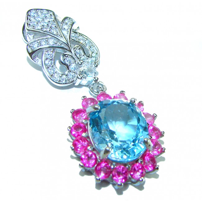 Eau Pure 11.5 carat Swiss Blue Topaz Pink Sapphire .925 Sterling Silver Handcrafted Pendant