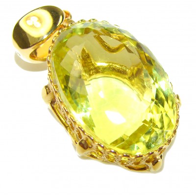 Oval cut 22.3 carat Lemon Quartz 18K Gold over .925 Sterling Silver handcrafted pendant