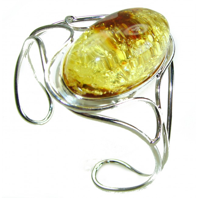 Modern Design Genuine AAAAA QUALITY Baltic Amber .925 Sterling Silver handamde Bracelet / Cuff