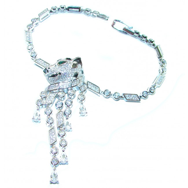 Panthère 4.5 carat Emerald black enamel .925 Sterling Silver handcrafted Bracelet